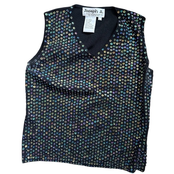 Joseph A. vintage black Vest with Rainbow sequins - Women’s Size L - Picture 3 of 5